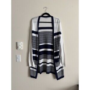 Tommy Bahama Womens Large Open Front Knit Cardigan Navy‎ White Stripe